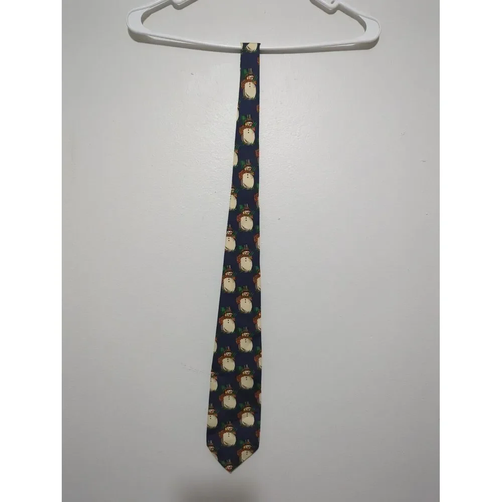 Robert Talbott Nordstrom Mens Silk Tie Navy Blue Snowman Holiday Christmas Italy